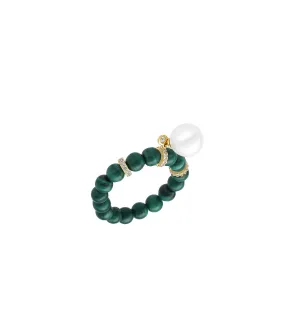 Bonbon perlée malachite ring
