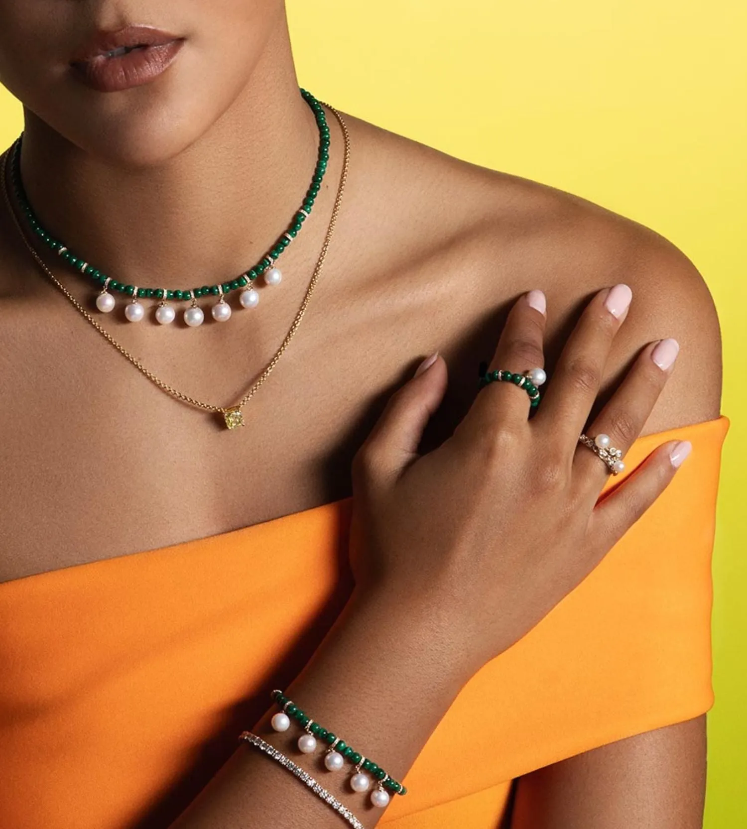 Bonbon perlée malachite ring