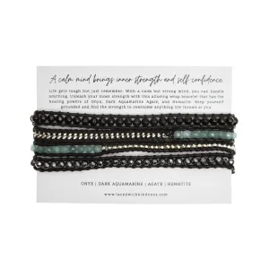 Bracelet Wrap - Onyx, Dark Aquamarine Agate, Hematite