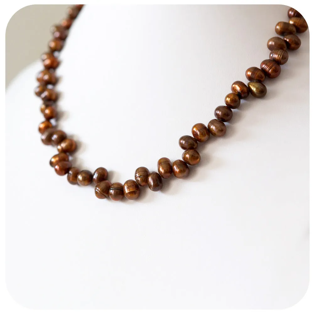 Brown Potato Fresh Water Pearl Necklace - 9-10mm