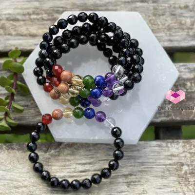 Chakra Protects Remedy Bracelet (Black Tourmaline Faceted with 7 Stones)