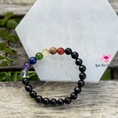 Chakra Protects Remedy Bracelet (Black Tourmaline Faceted with 7 Stones)