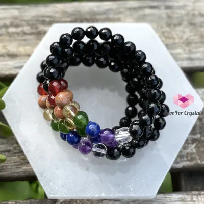 Chakra Protects Remedy Bracelet (Black Tourmaline Faceted with 7 Stones)