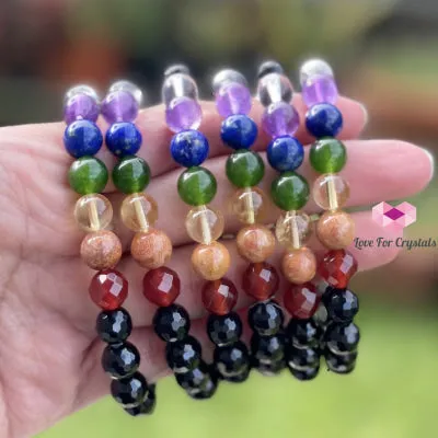 Chakra Protects Remedy Bracelet (Black Tourmaline Faceted with 7 Stones)
