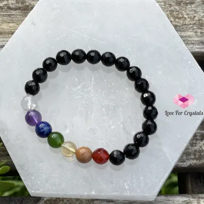 Chakra Protects Remedy Bracelet (Black Tourmaline Faceted with 7 Stones)