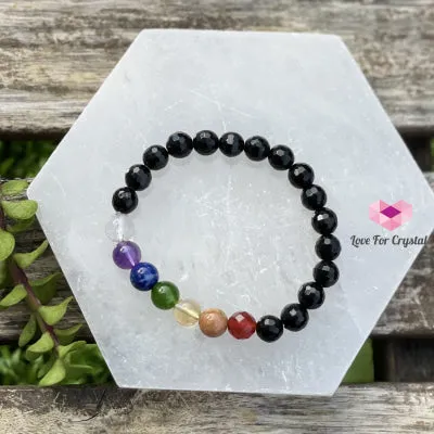 Chakra Protects Remedy Bracelet (Black Tourmaline Faceted with 7 Stones)
