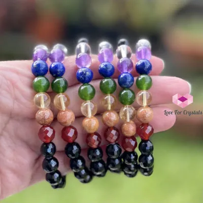 Chakra Protects Remedy Bracelet (Black Tourmaline Faceted with 7 Stones)
