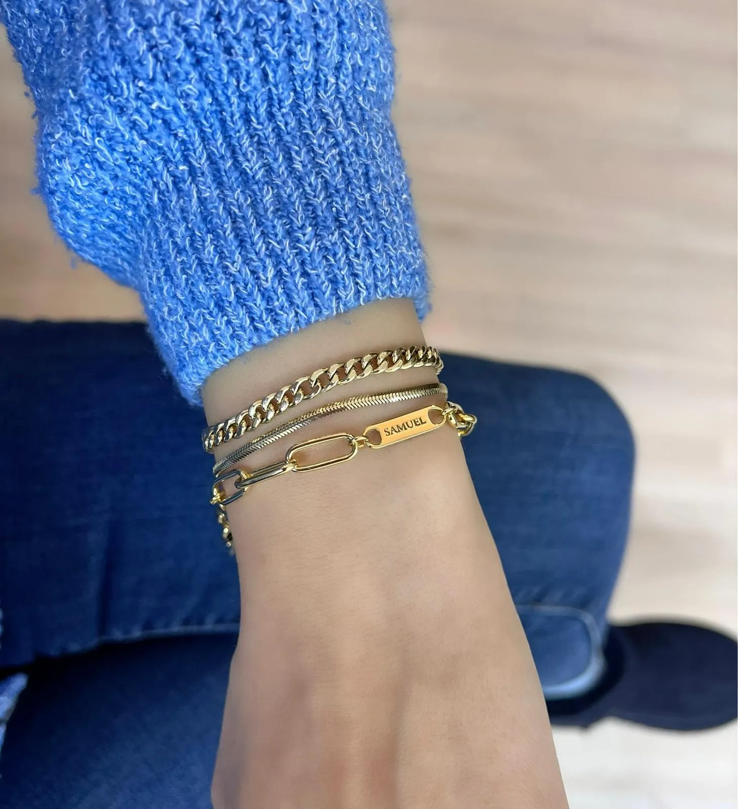 Chaya Paperclip Link Bar Nameplate Bracelet