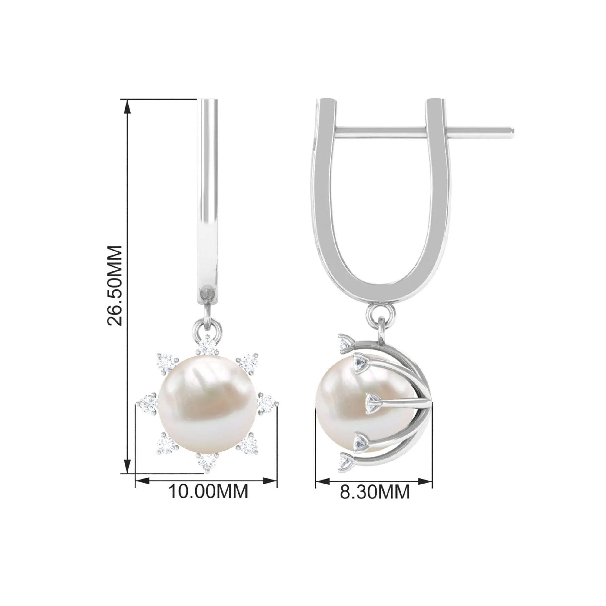 Classic Freshwater Pearl and Diamond Drop Earrings with Lever Back