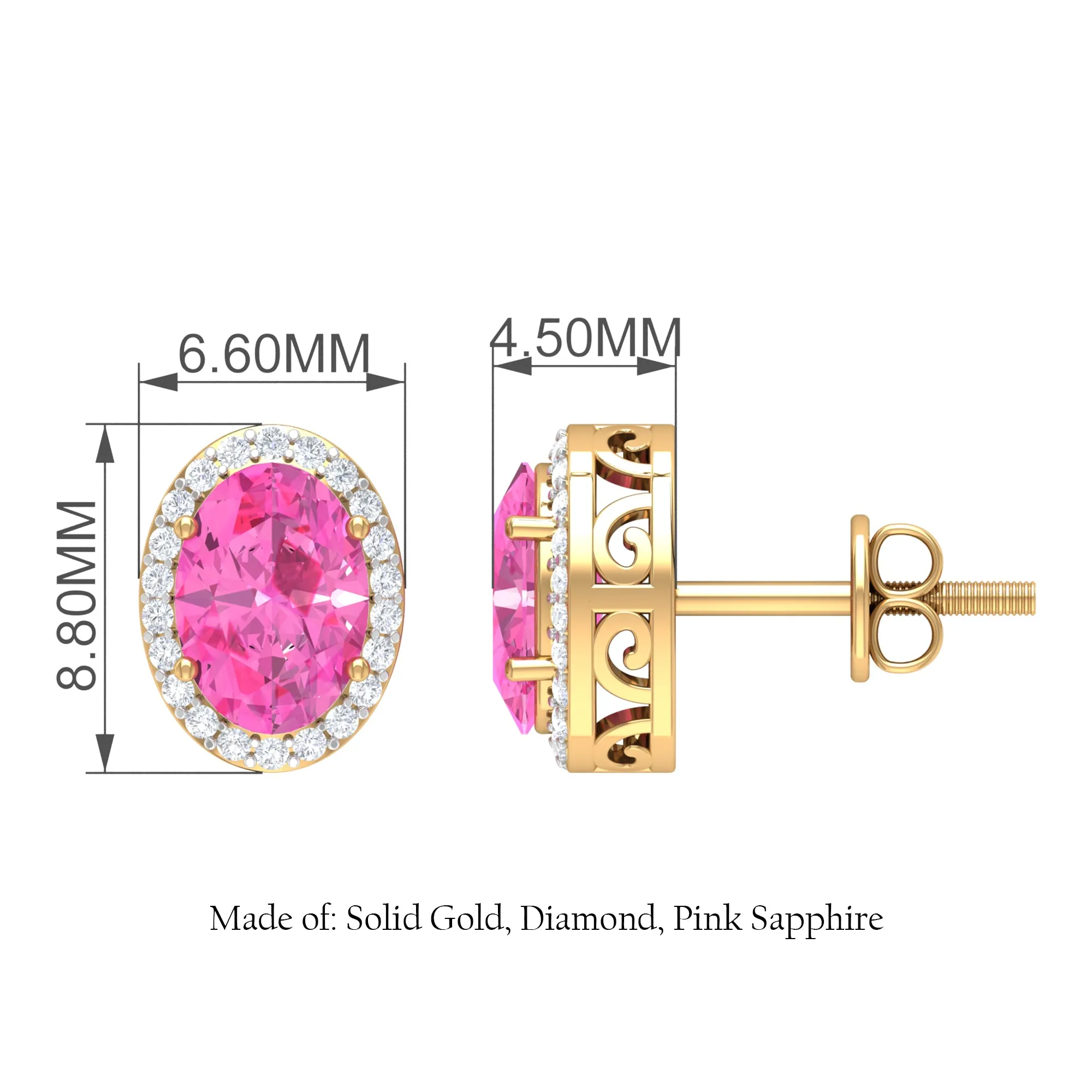 Classic Oval Cut Pink Sapphire and Diamond Halo Stud Earrings