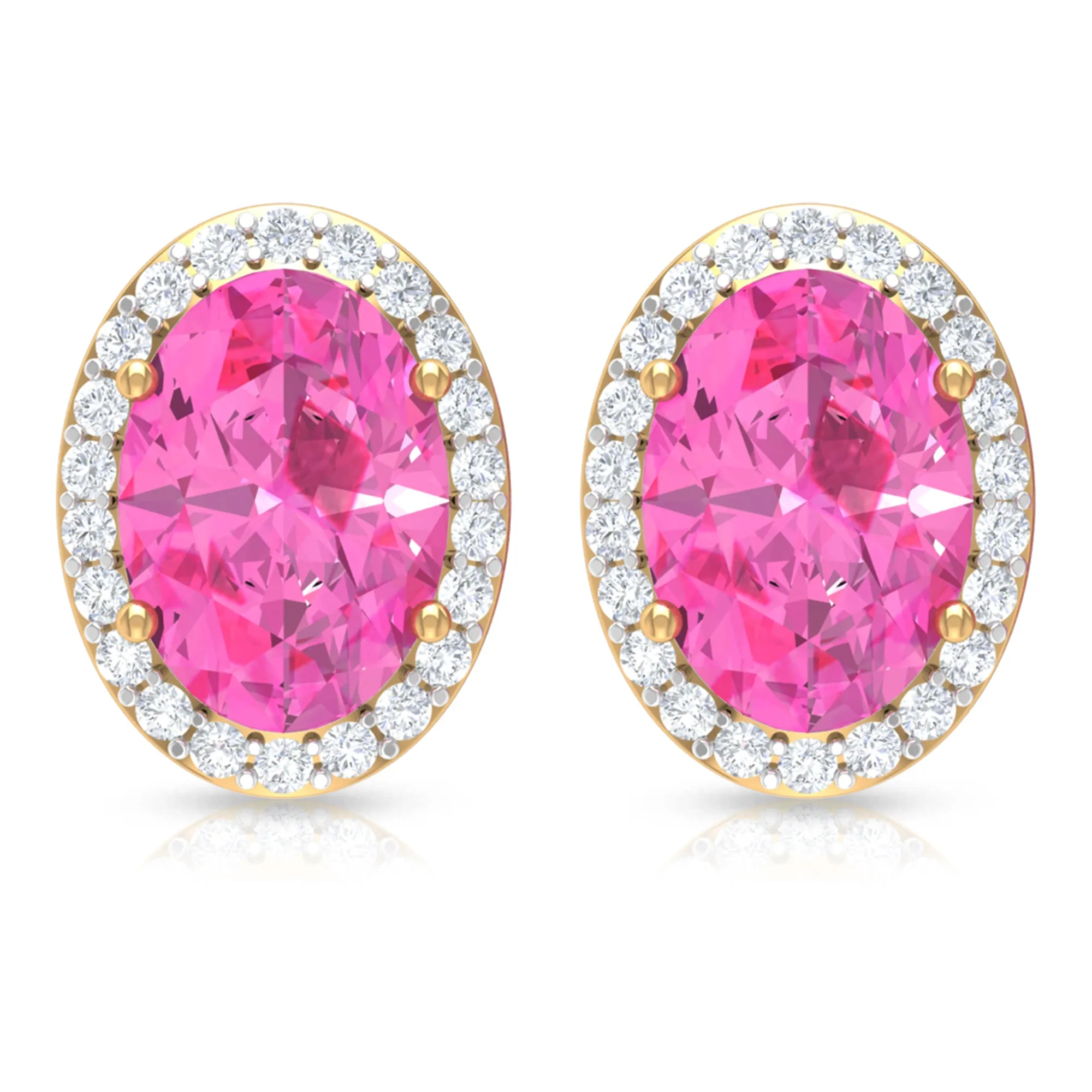 Classic Oval Cut Pink Sapphire and Diamond Halo Stud Earrings