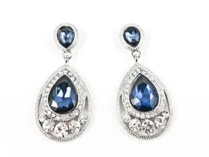 Classic Pear Shape Dangle Sapphire Color Crystal Design Fashion Earrings
