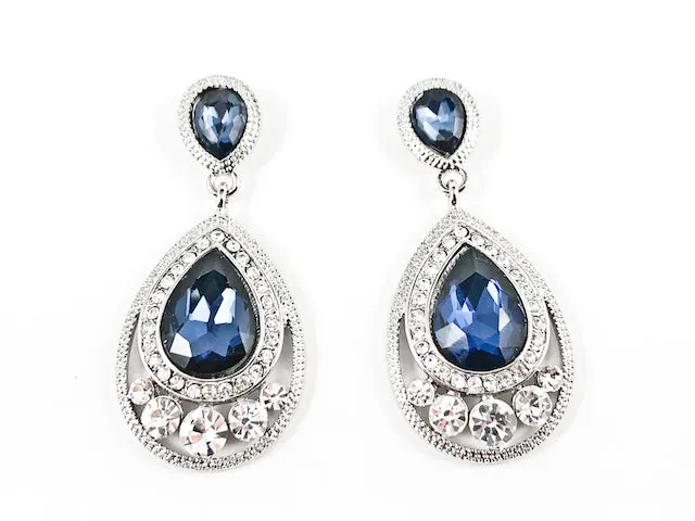 Classic Pear Shape Dangle Sapphire Color Crystal Design Fashion Earrings
