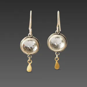Clear Topaz Earrings with 22k Gold Drops