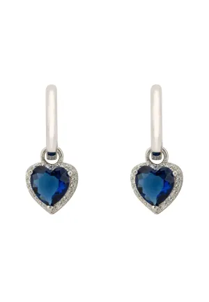 Cupids Sparkle Sapphire Heart Drop Earrings Silver