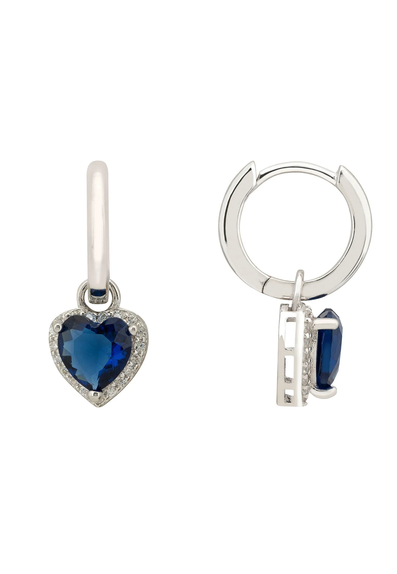Cupids Sparkle Sapphire Heart Drop Earrings Silver