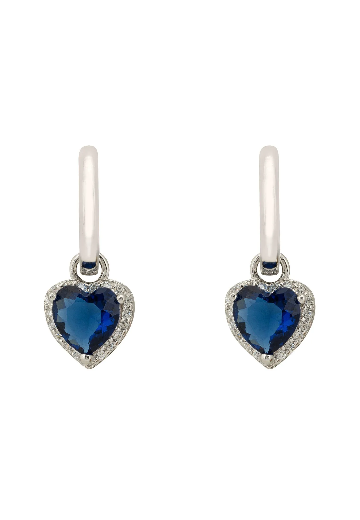 Cupids Sparkle Sapphire Heart Drop Earrings Silver