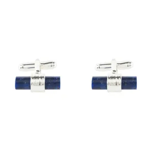 Cylindrical Cufflink Silver Blue Lapis Lazuli