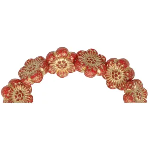 Czech Glass 14mm Burnt Orange Opaline with Gold Wash Wild Rose Bead Strand by Raven's Journey