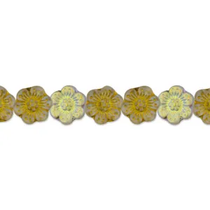 Czech Glass 14mm Wild Rose Crystal Transparent Matte with AB Finish Half Coat and Gold Wash Bead Strand by Raven's Journey