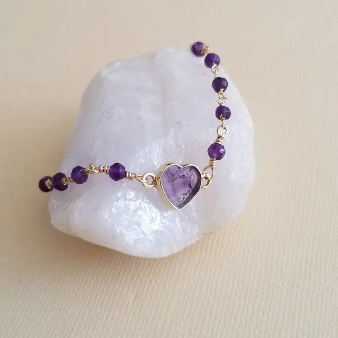 Dainty Amethyst Heart Bracelet