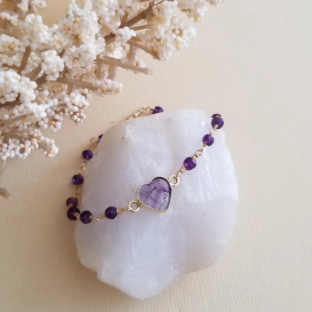 Dainty Amethyst Heart Bracelet