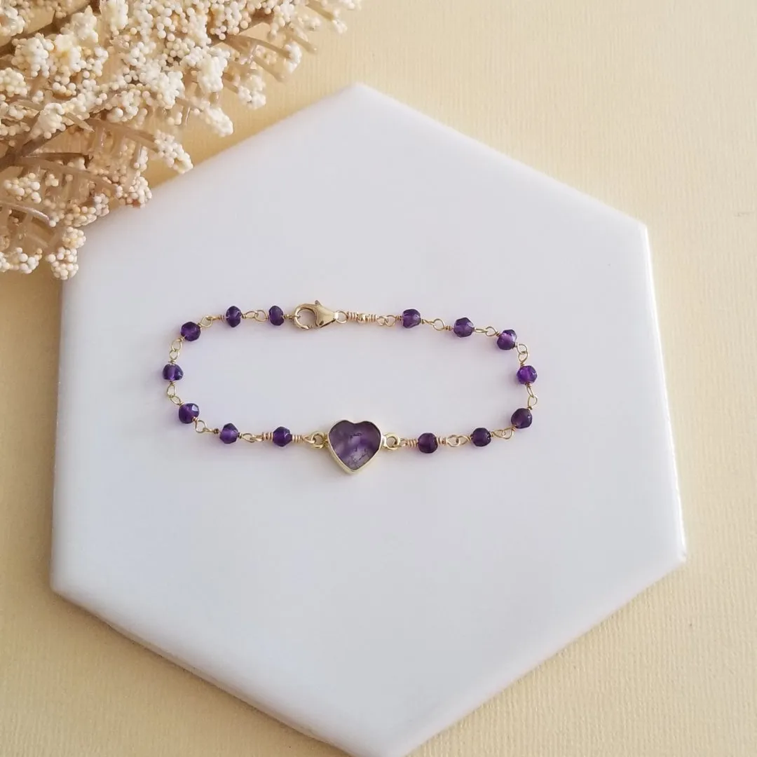 Dainty Amethyst Heart Bracelet