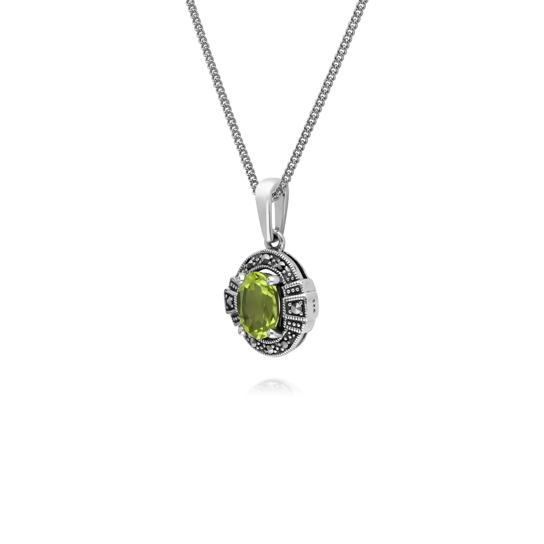 Damen Sterlingsilber Oval Peridot und Markasit Cluster 45cm Halskette