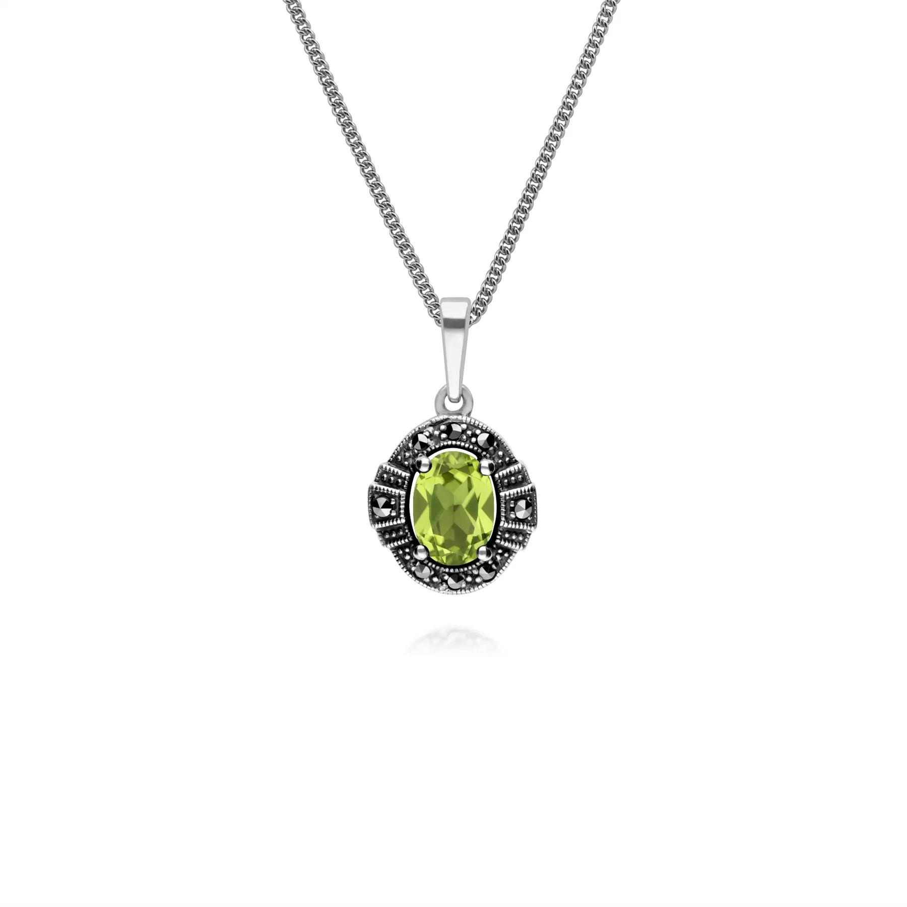 Damen Sterlingsilber Oval Peridot und Markasit Cluster 45cm Halskette