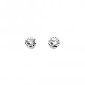 Dew Sterling Silver Small Round Cubic Zirconia Stud Earrings 3006CZ