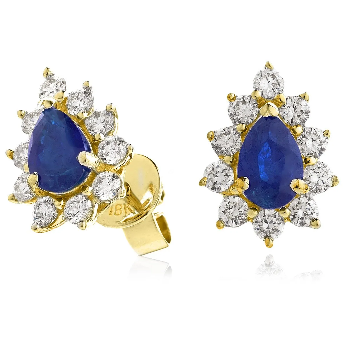 Diamond & Blue Sapphire Pear Shaped Earrings 1.30ct