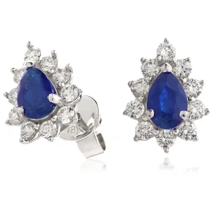 Diamond & Blue Sapphire Pear Shaped Earrings 1.30ct