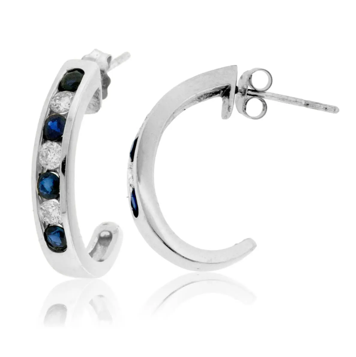 Diamond & Sapphire Half Hoop Earrings