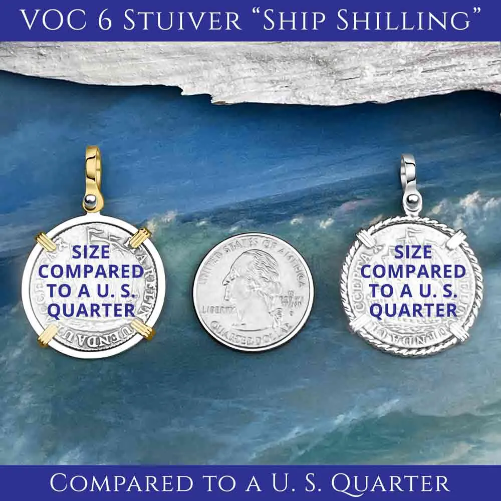 Dutch East India Company 1790 Silver 6 Stuiver Ship Shilling I Struggle and Survive 14K Gold & Sterling Silver Pendant | Artifact #3670