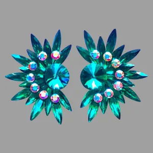 Earrings, Blue Zircon and Crystal AB Rhinestones