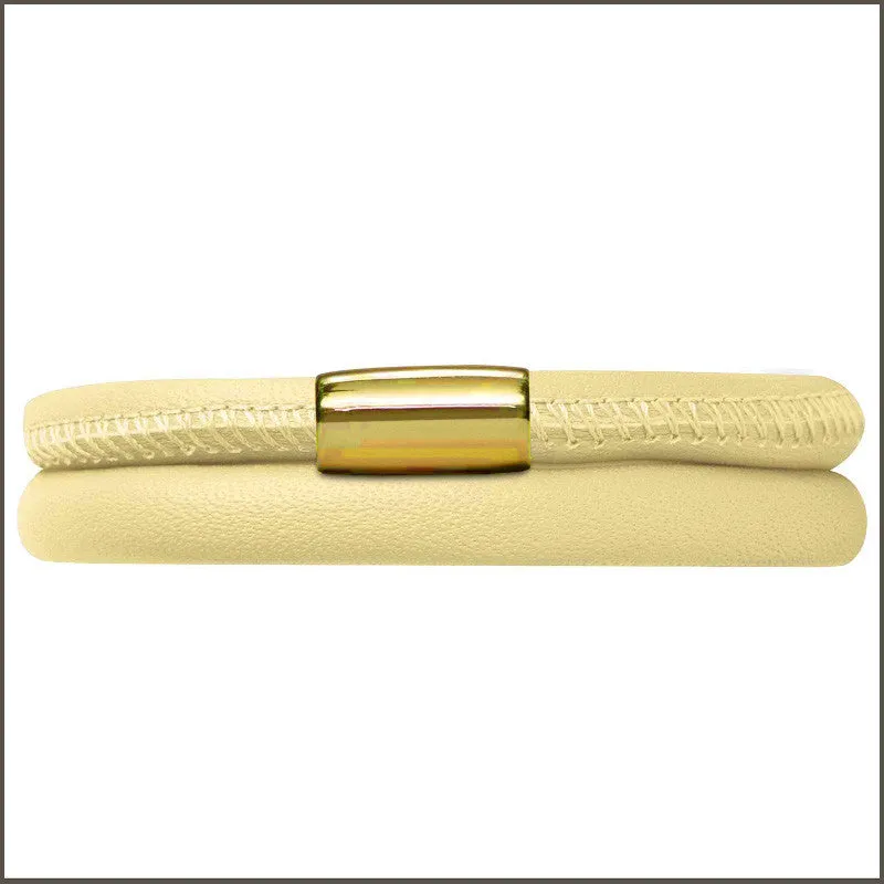 Endless Double Ivory Leather Bracelet with Yellow Gold Plated Clasp