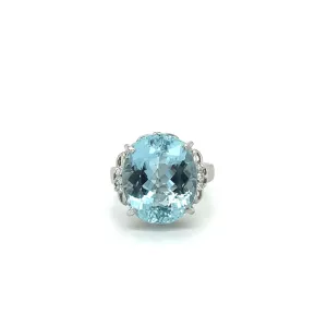 Estate Platinum Oval Aquamarine and Diamond Ring at Regard Jewelry in Austin, Texas