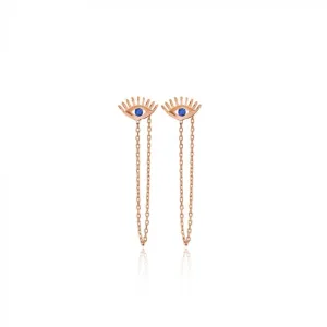 Evil Eye Chain Earrings - Sterling Silver Rose Gold Plated