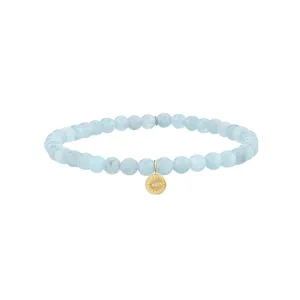 Evil Eye Coin on Smooth Aquamarine Beads
