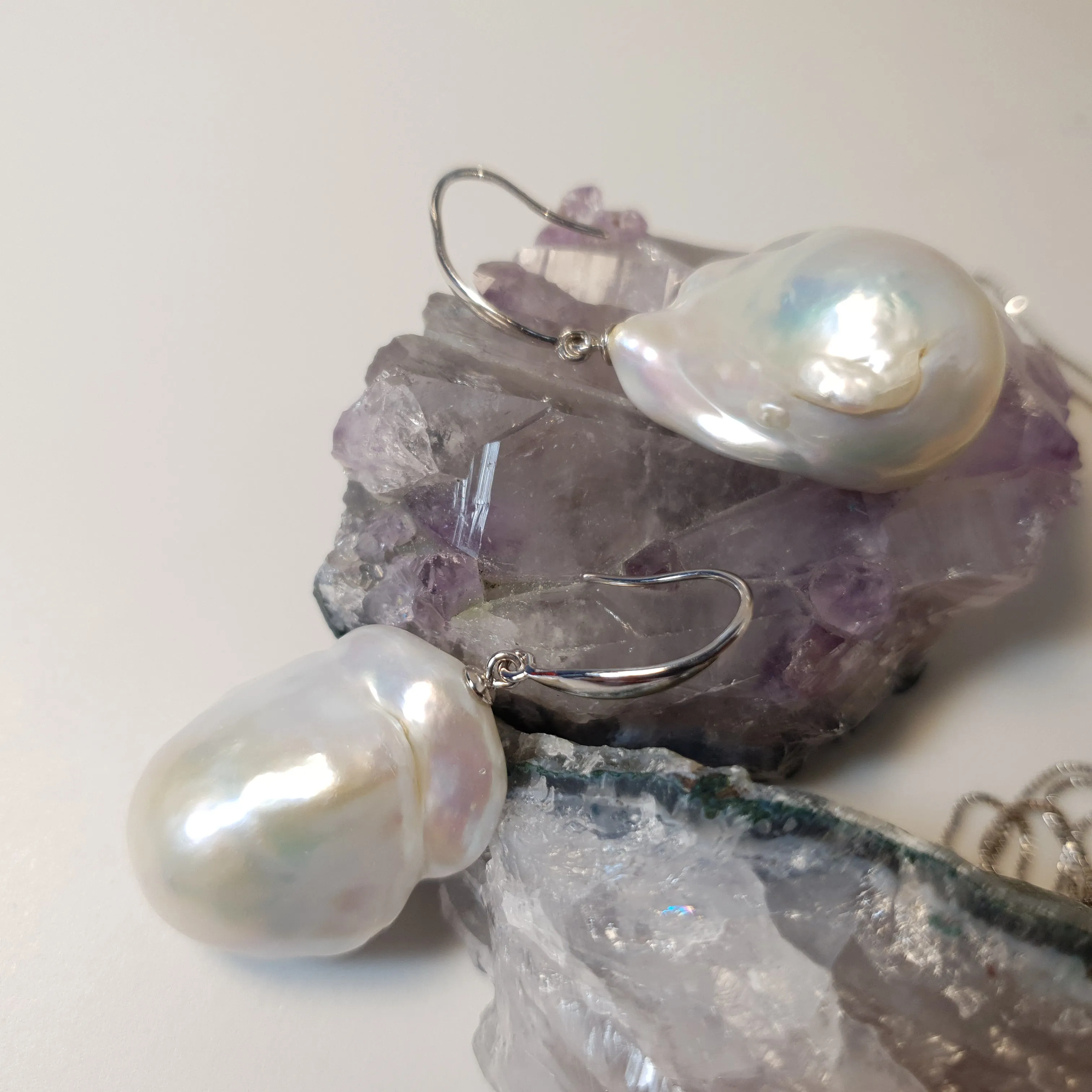 Extra large Baroque pearl set, sterling silver