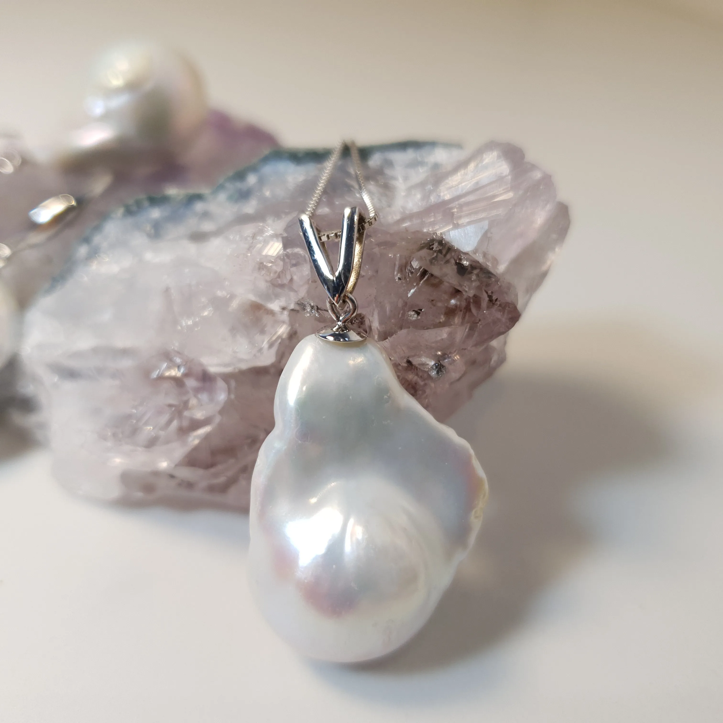 Extra large Baroque pearl set, sterling silver