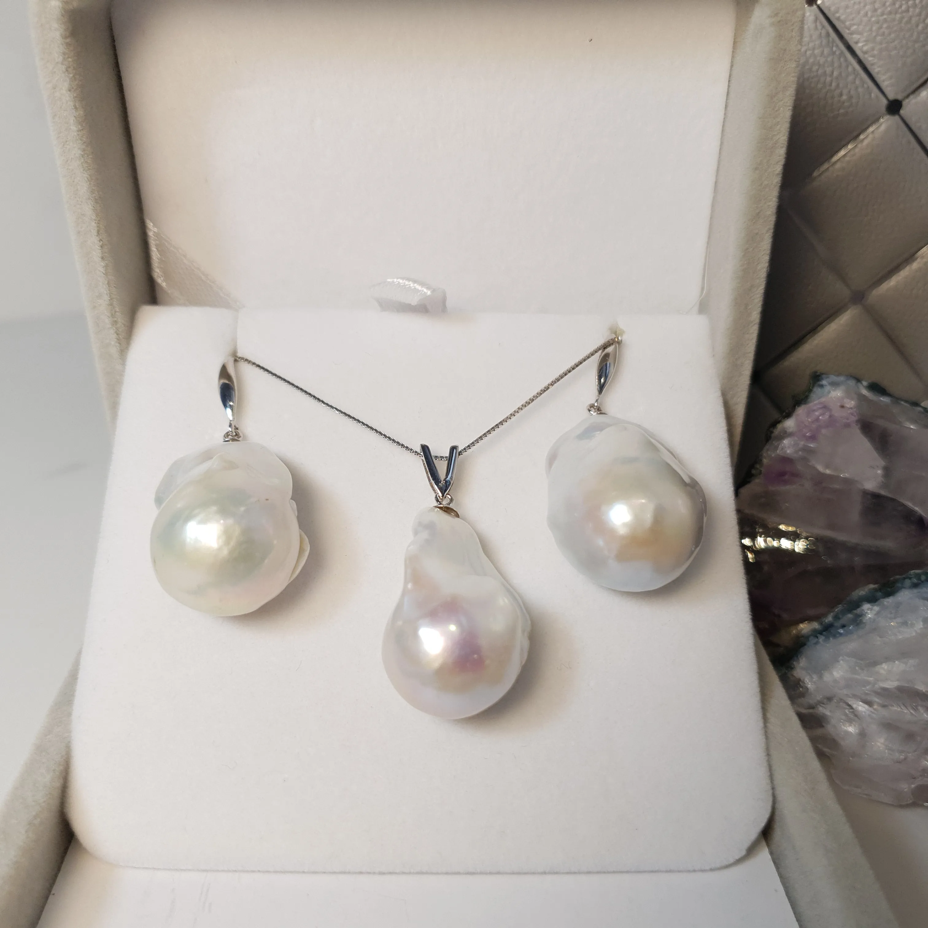 Extra large Baroque pearl set, sterling silver