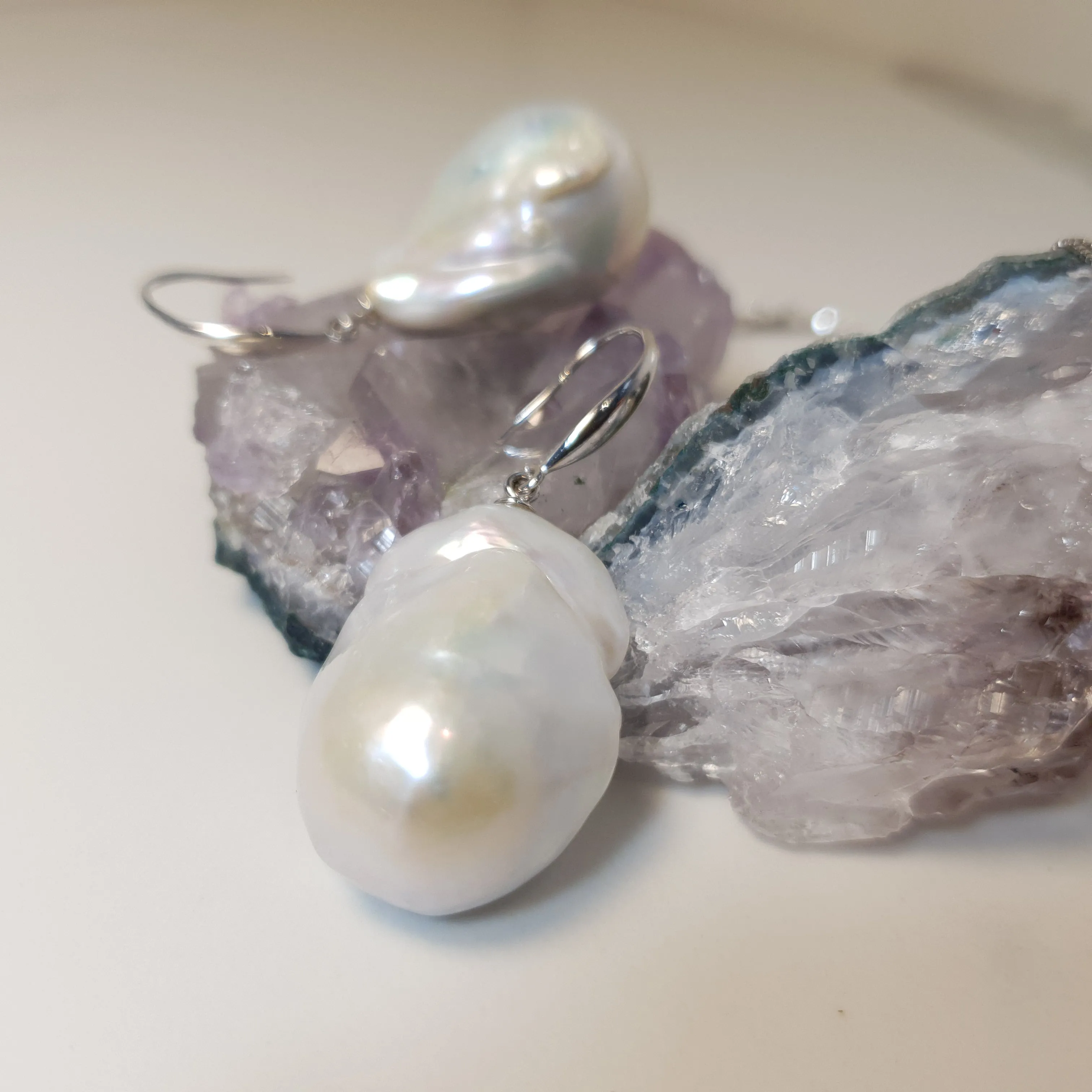 Extra large Baroque pearl set, sterling silver