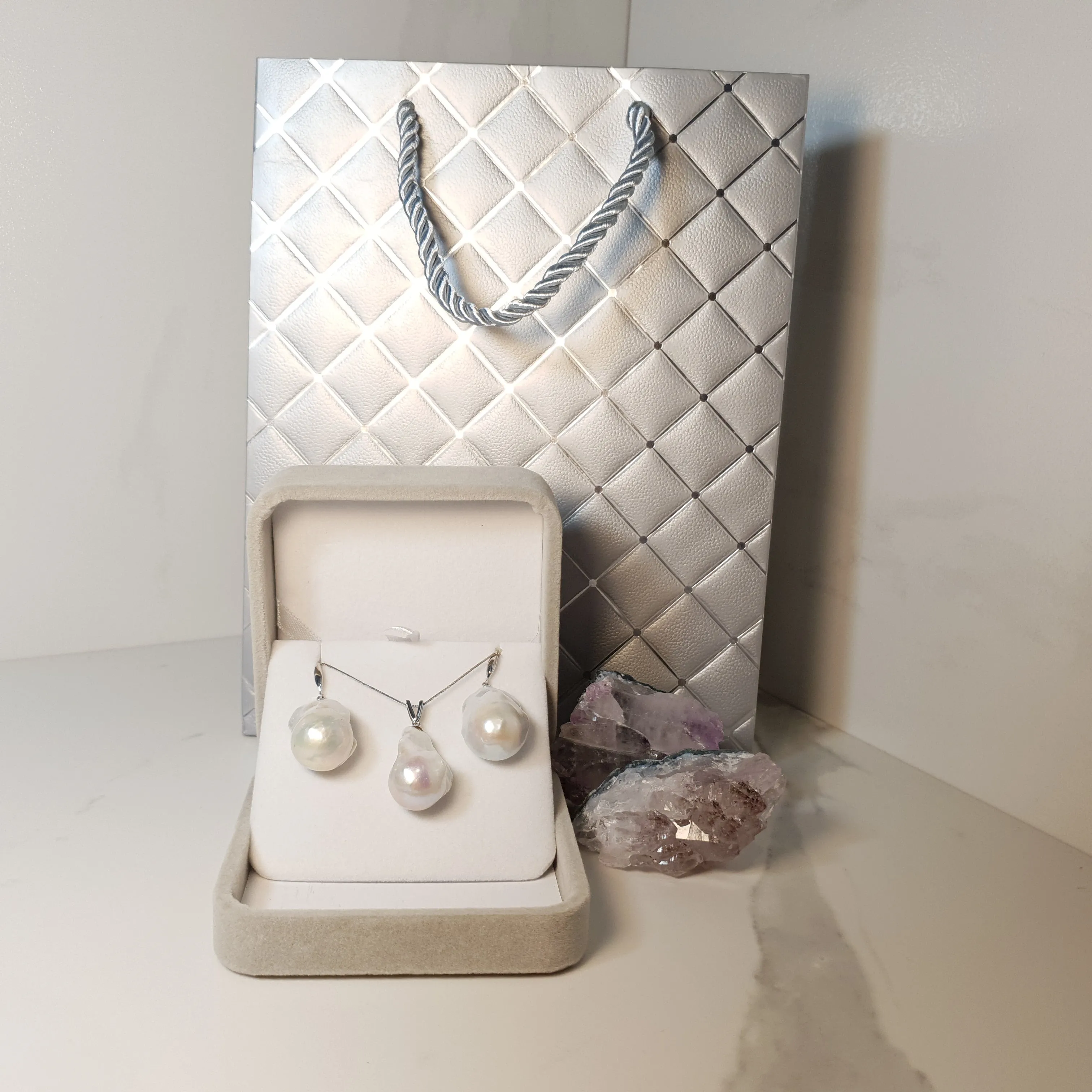 Extra large Baroque pearl set, sterling silver