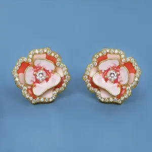 Fashion Pink Flower Earrings for Women with Handmade Enamel in 925 Silver