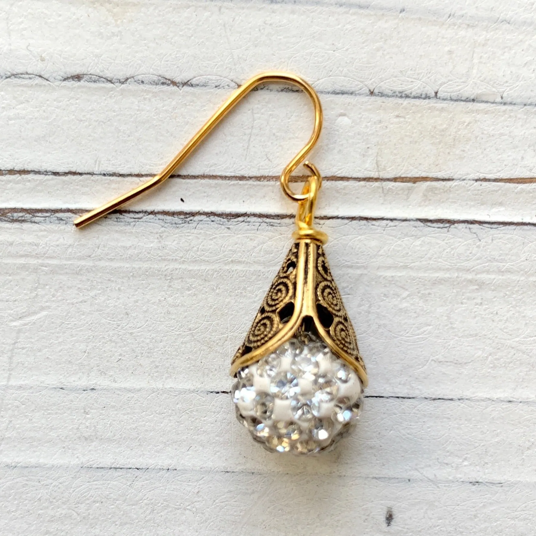 Filigree Bead Cap Rhinestone Earrings - Color Choices