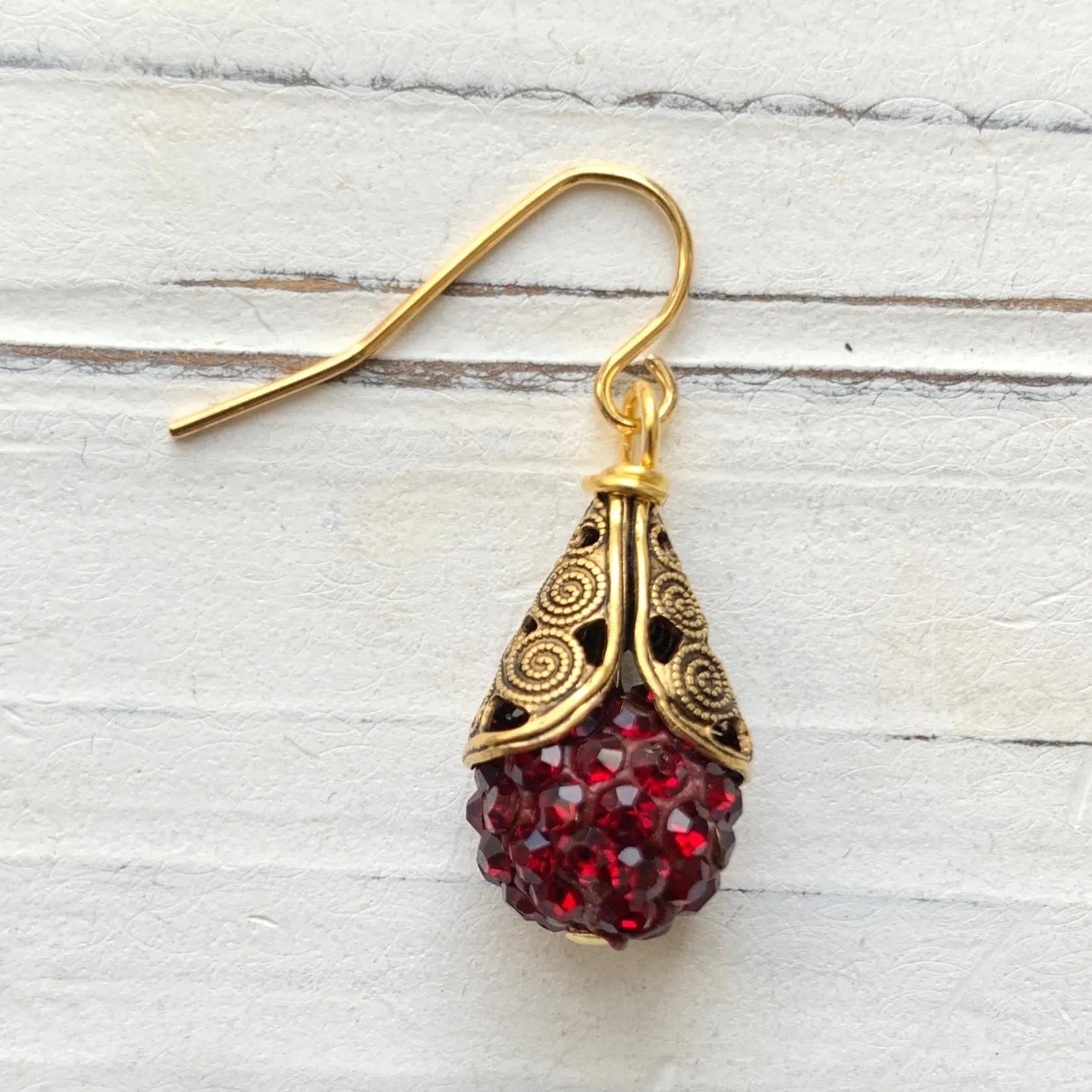 Filigree Bead Cap Rhinestone Earrings - Color Choices