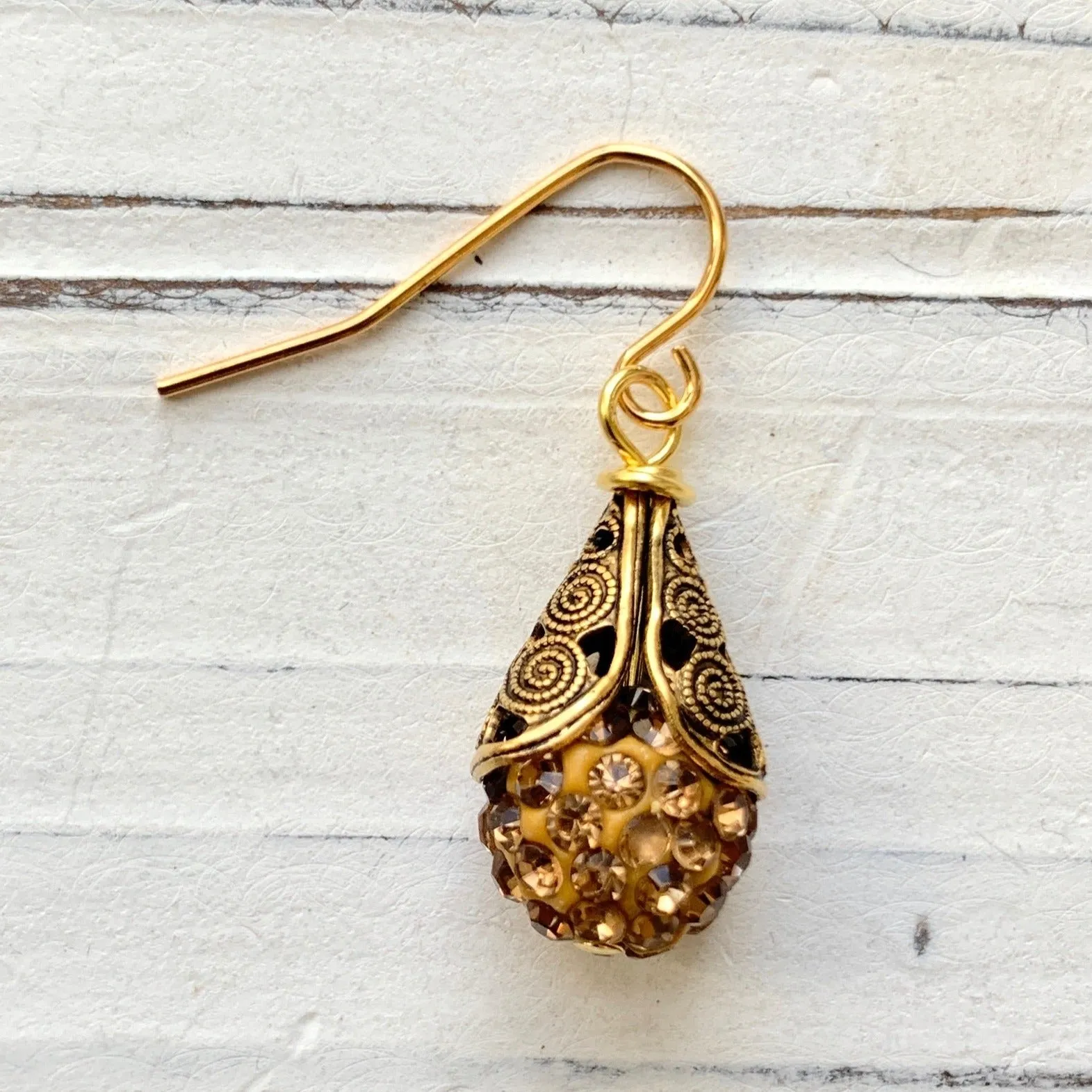 Filigree Bead Cap Rhinestone Earrings - Color Choices