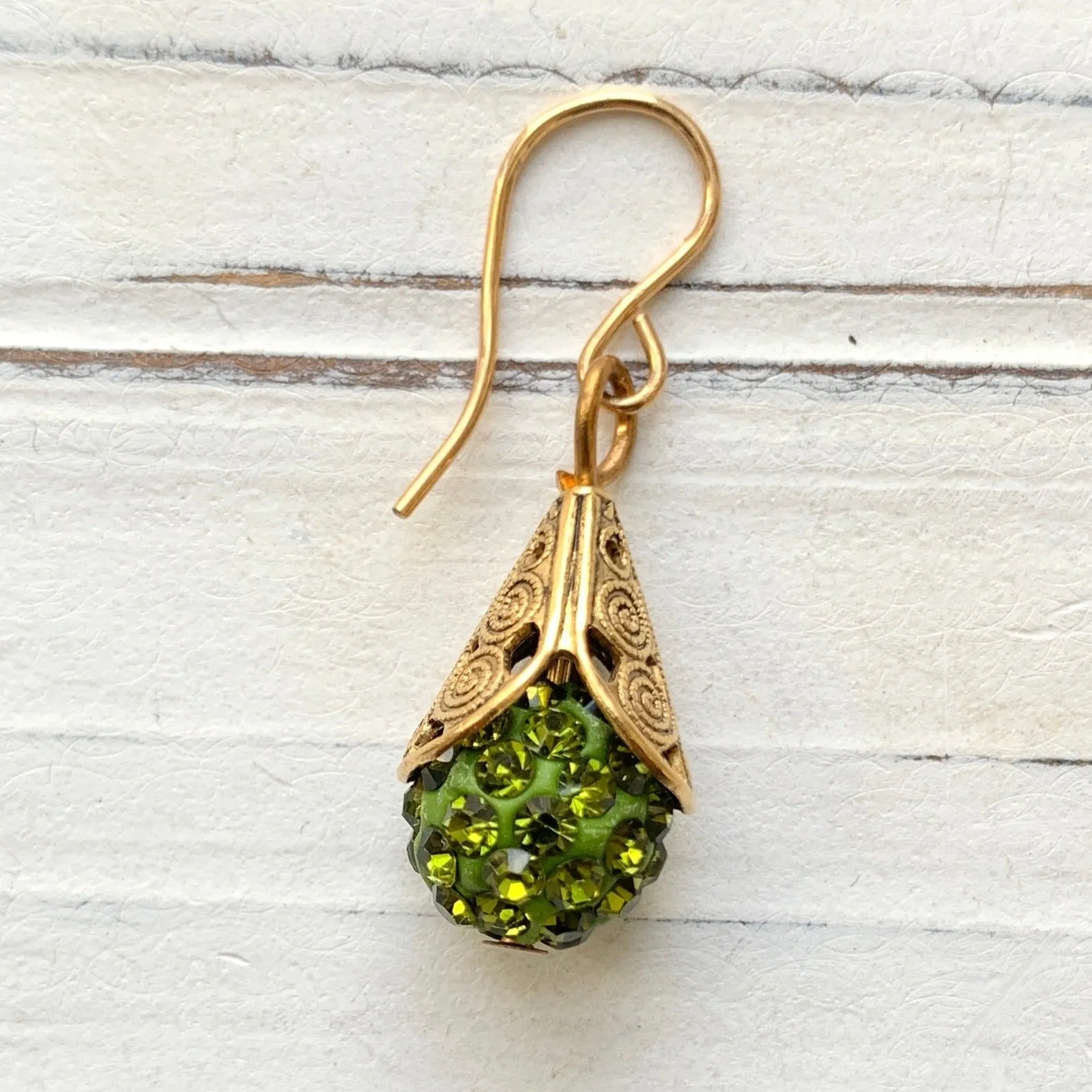 Filigree Bead Cap Rhinestone Earrings - Color Choices