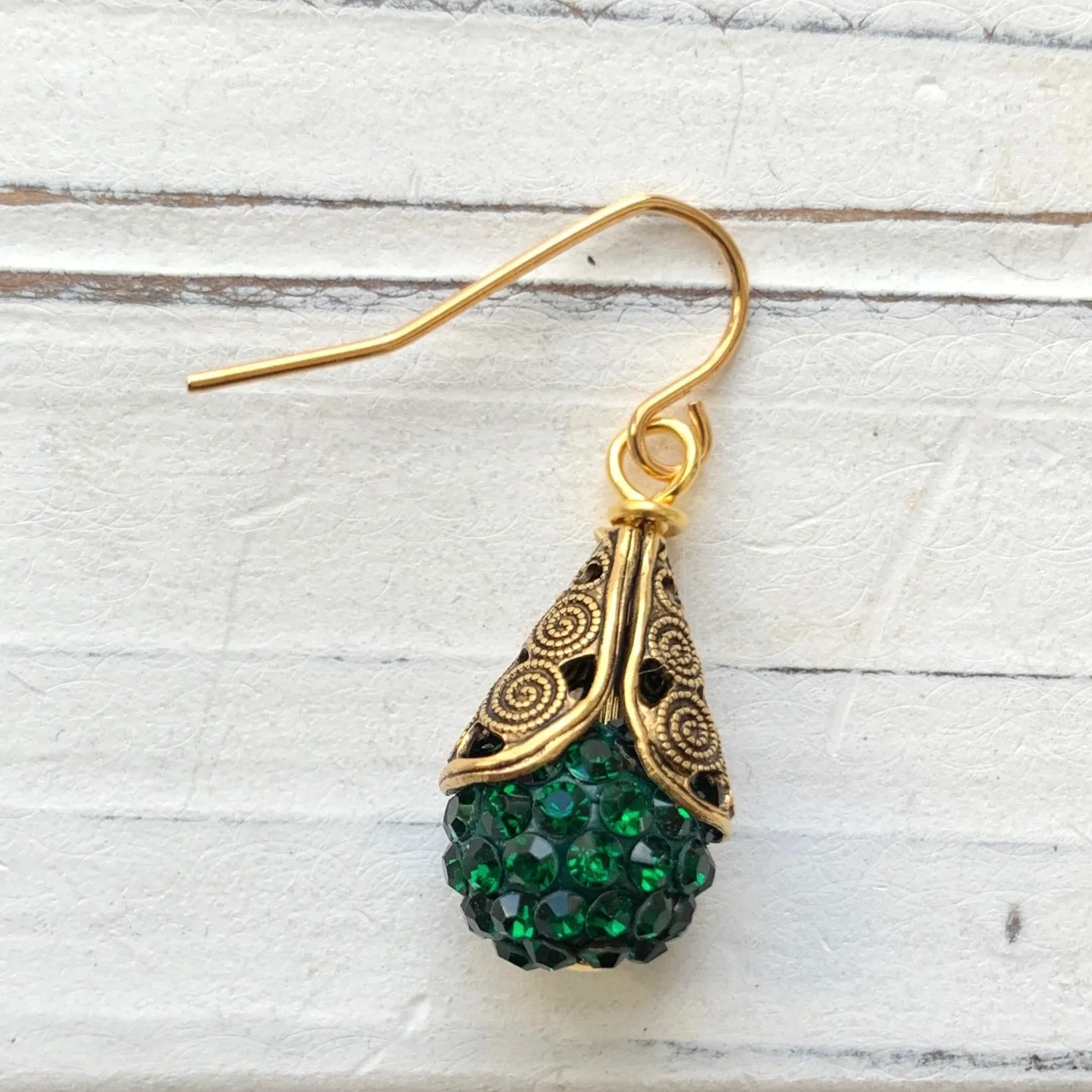 Filigree Bead Cap Rhinestone Earrings - Color Choices